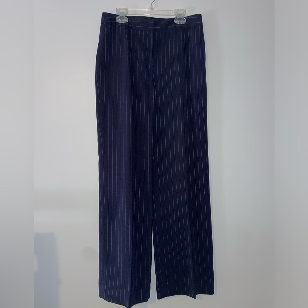 📖Le Suit Dark Blue Pinstripe Blazer with Belt - Picture 13 of 15
